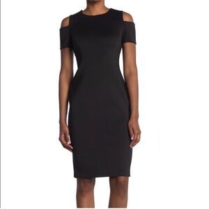 Calvin Klein Cold Shoulder Black Sheath Dress Sz 4 scuba material
